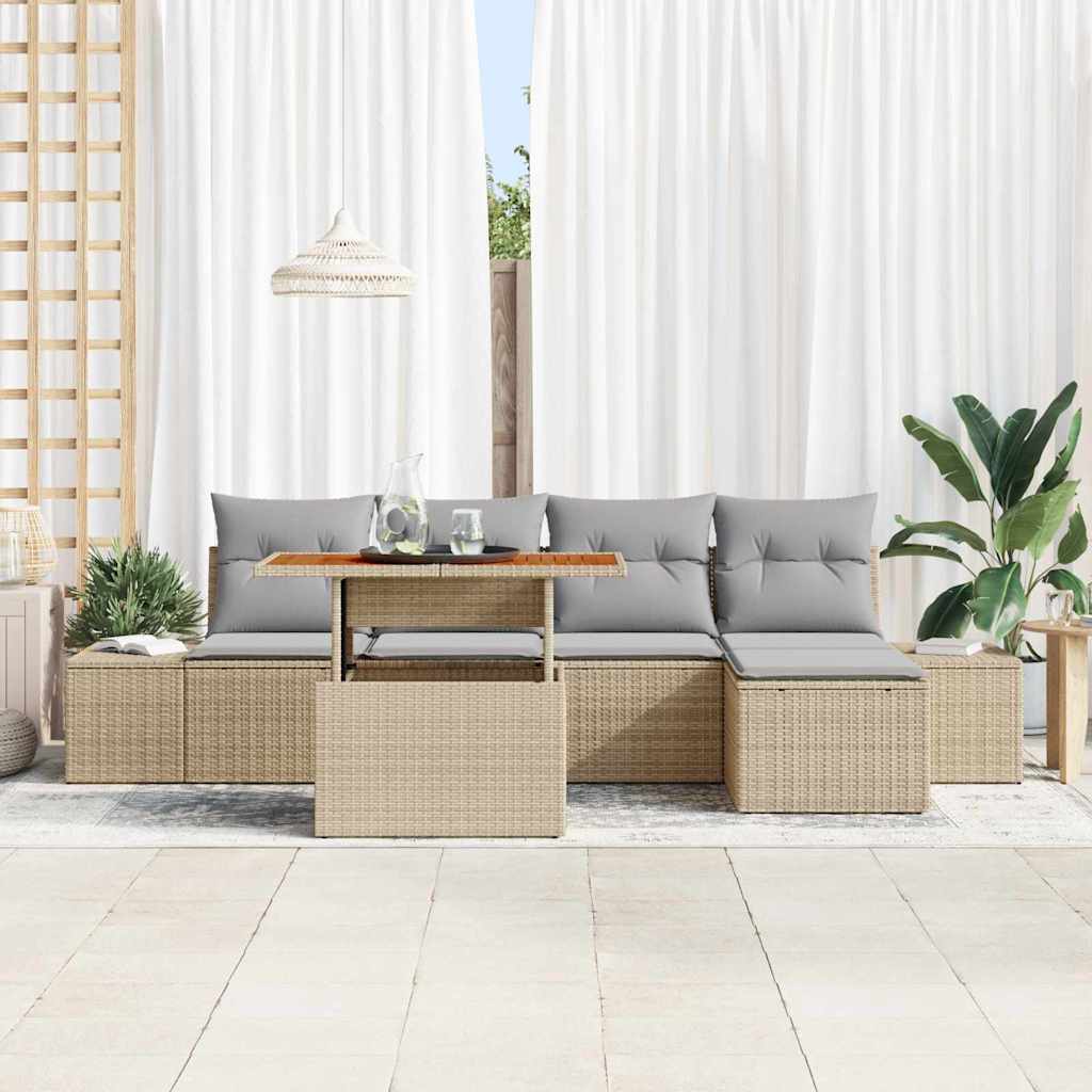 Garten-Sofa-Set mit Speicher 6 pcs Beige Poly Rattan